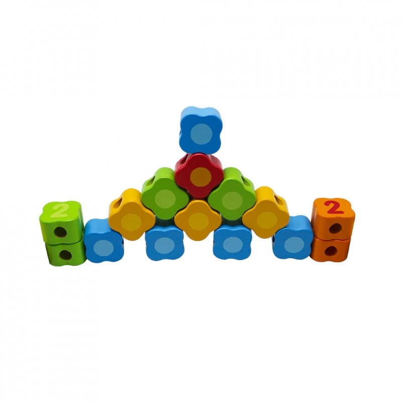 Дървена дидактическа играчка Pino, 3 в 1, За низане, сортиране и баланс